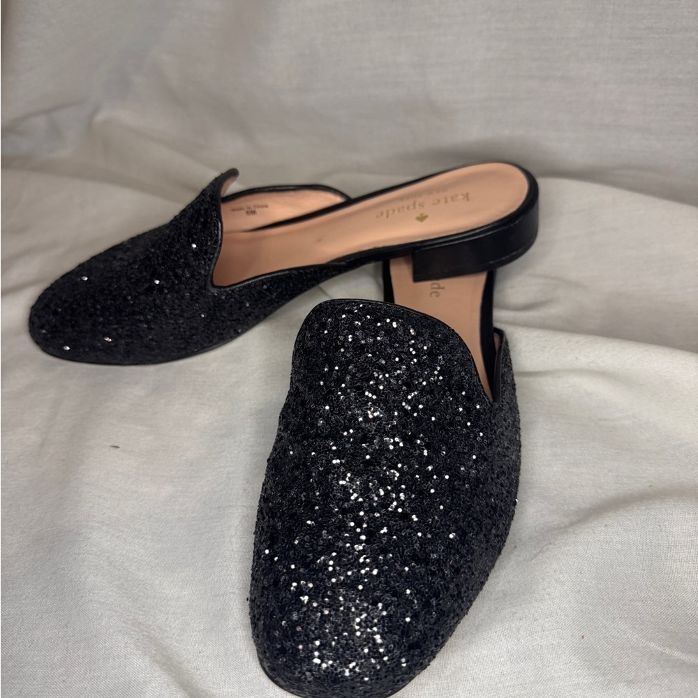 Kate Spade Black Glitter Mules – Size 6